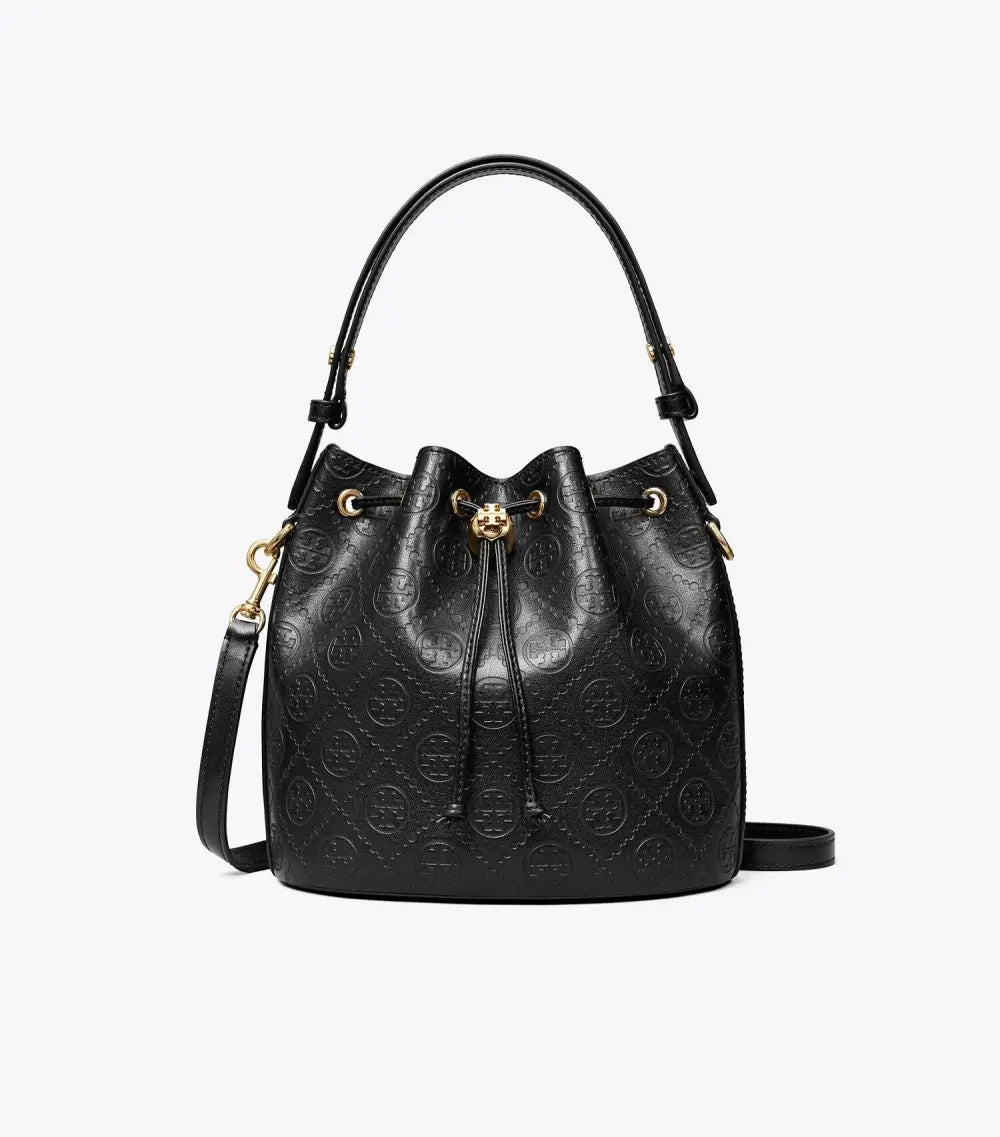 T Monogram Leather Bucket Bag