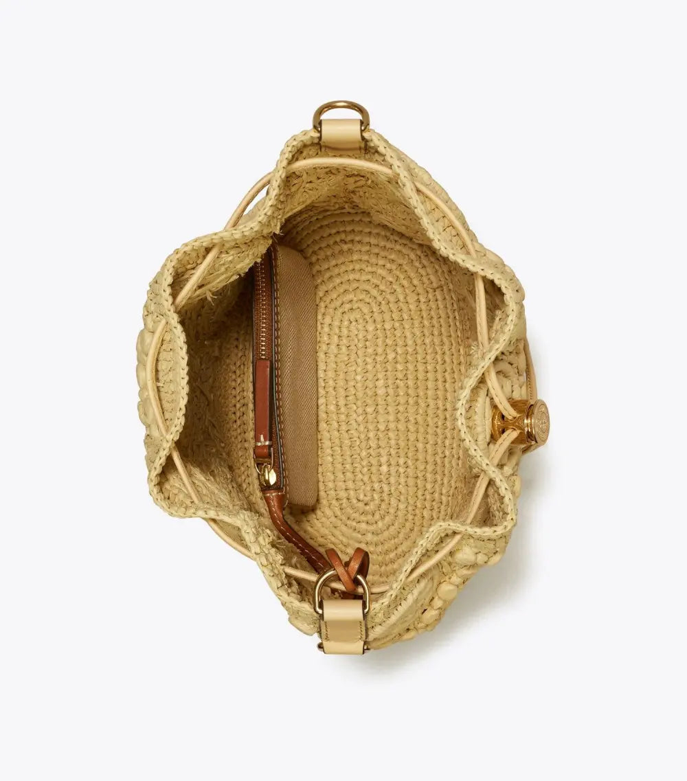 T Monogram Raffia Bucket Bag