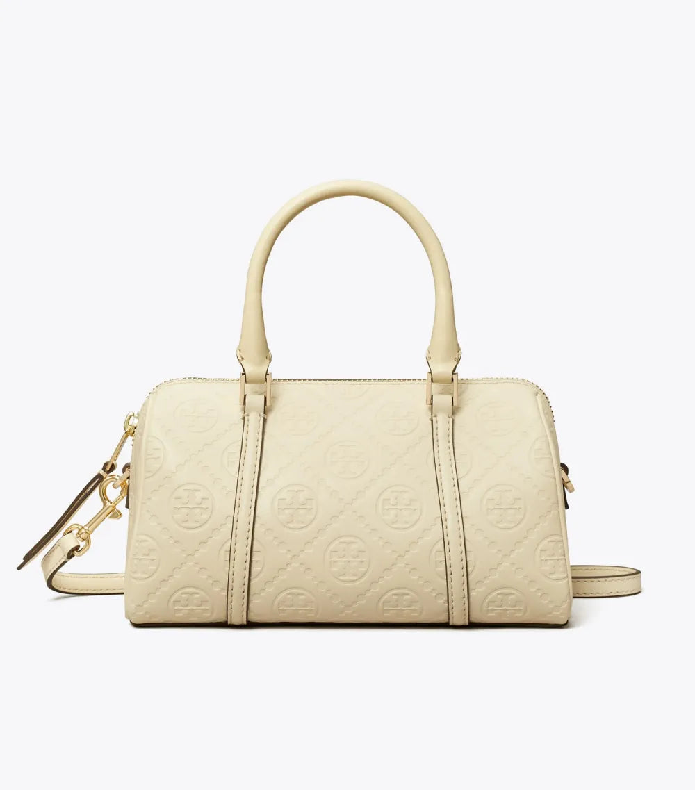 T Monogram Leather Petite Barrel Bag