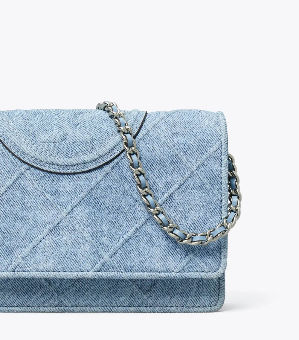 Fleming Denim-Print Suede Crossbody