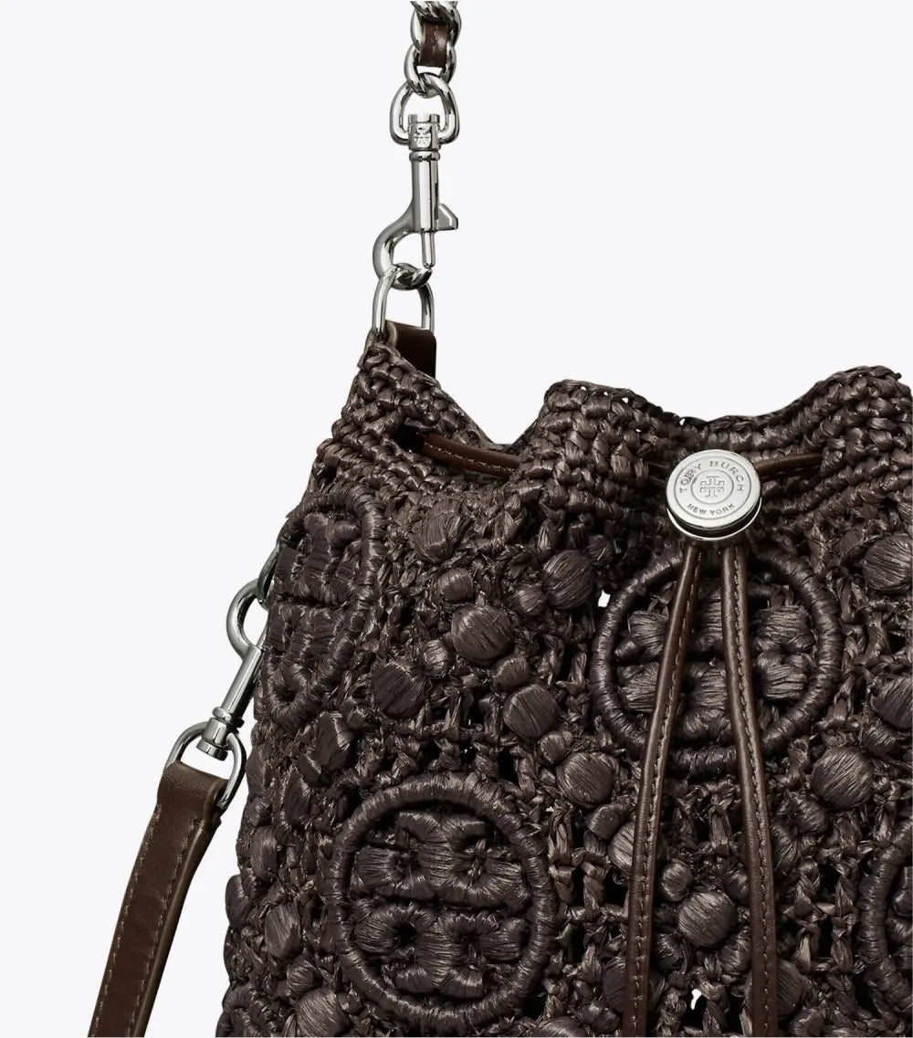 T Monogram Raffia Bucket Bag