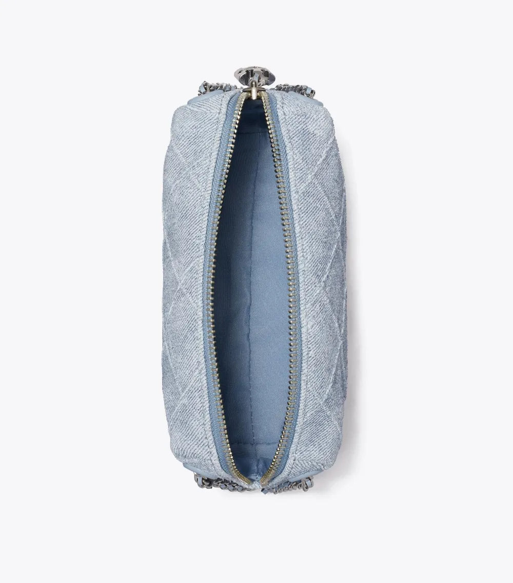 Fleming Soft Denim-Print Suede Crossbody Bag
