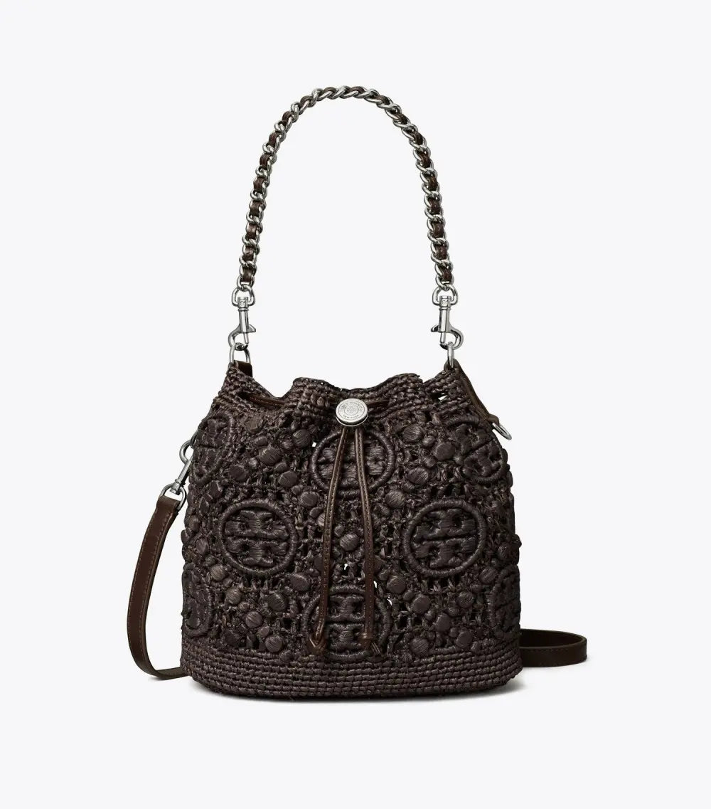 T Monogram Raffia Bucket Bag