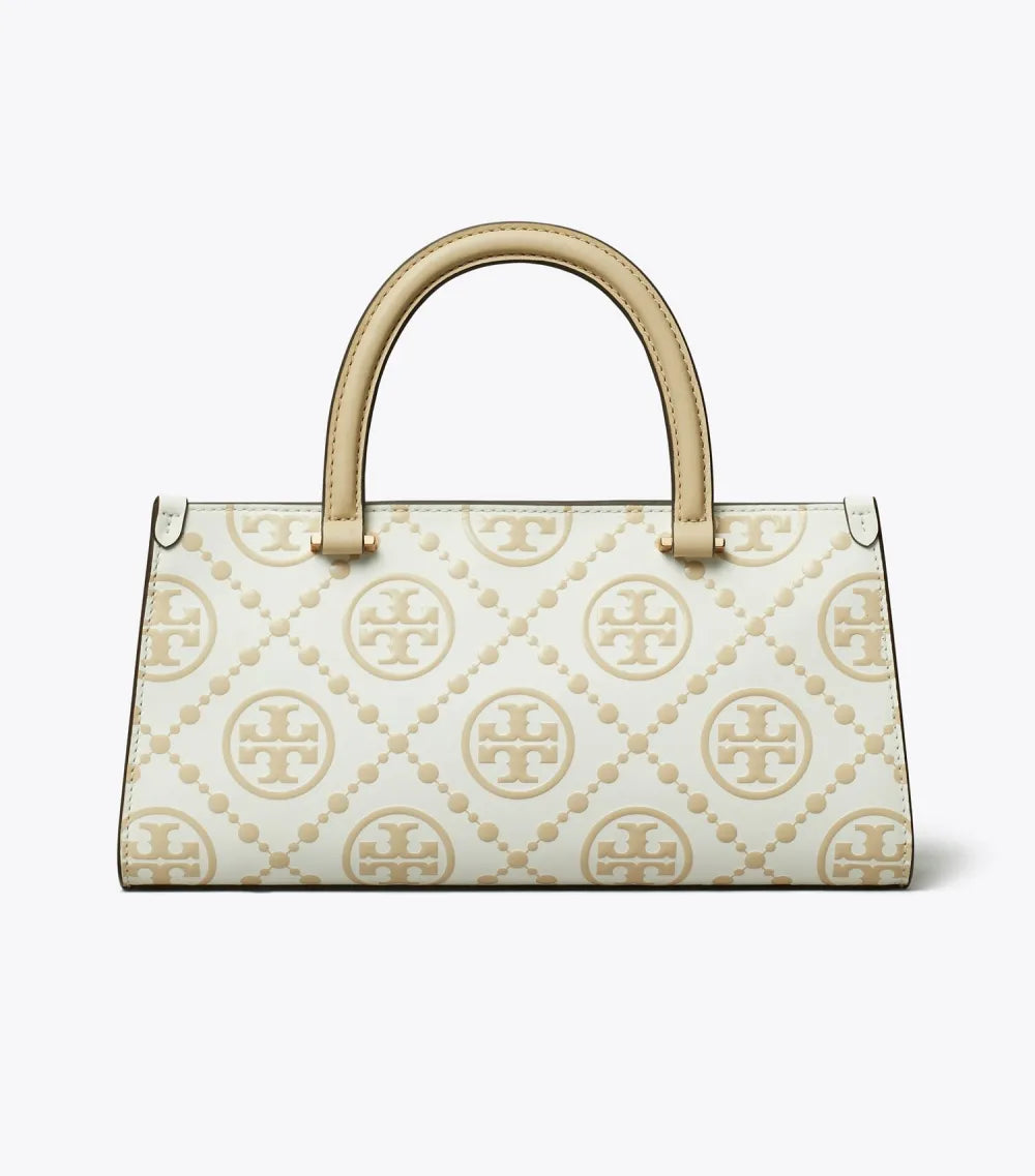T Monogram Contrast Embossed Small East-West Tote