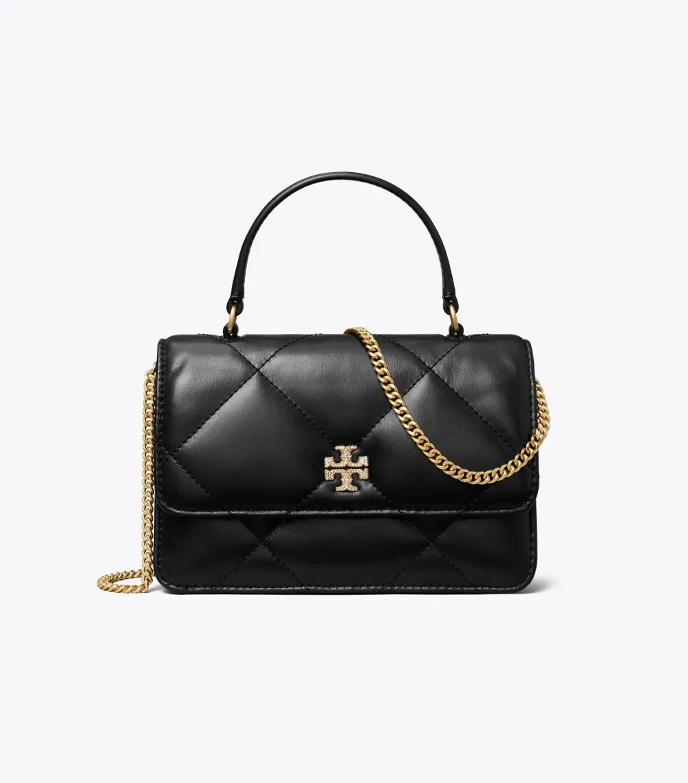 Mini Kira Diamond Quilt Pavé Logo Top-Handle Crossbody