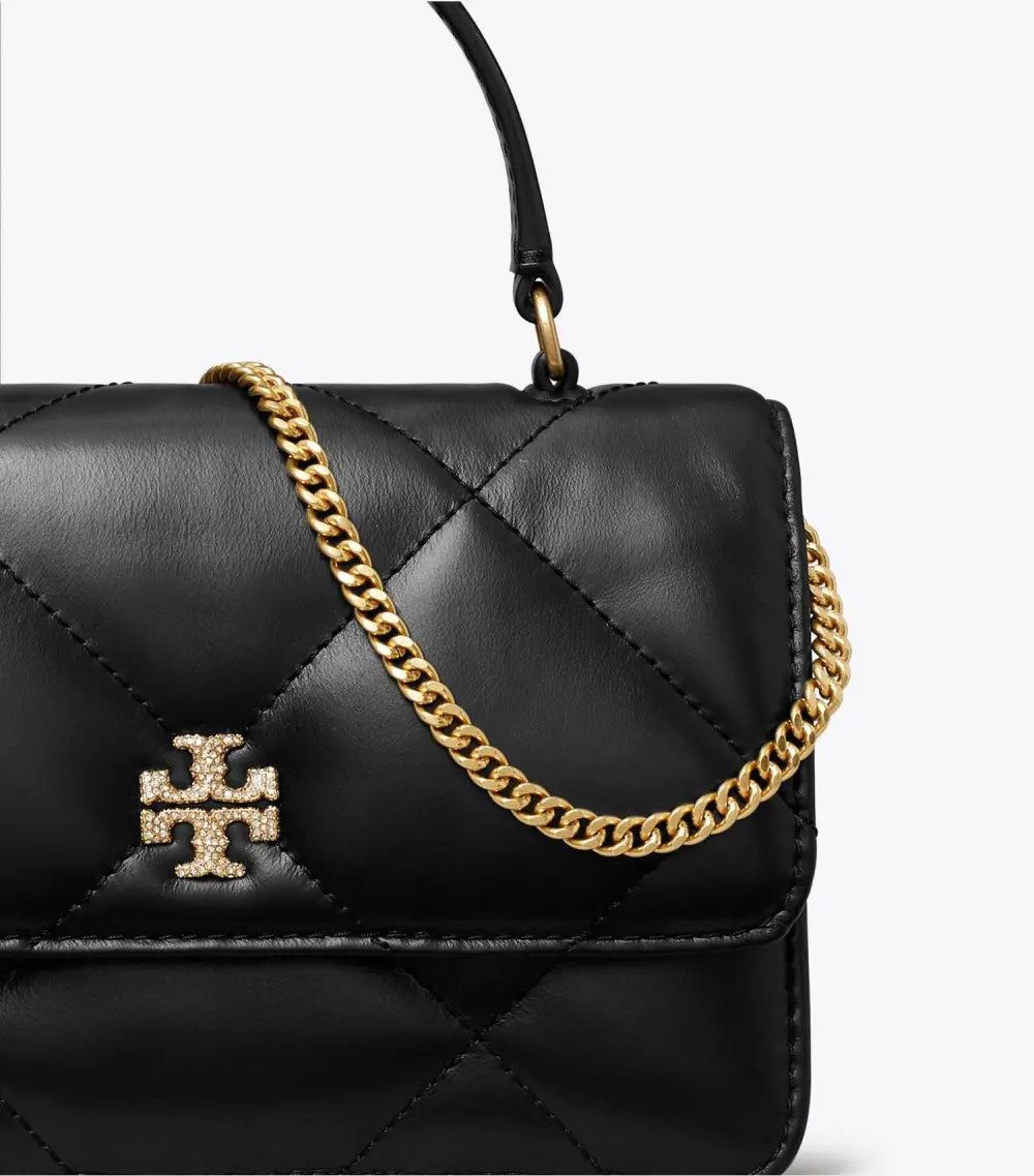 Mini Kira Diamond Quilt Pavé Logo Top-Handle Crossbody