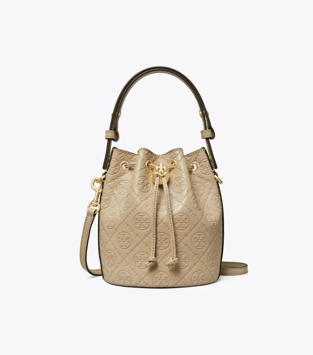 T Monogram Leather Mini Bucket Bag