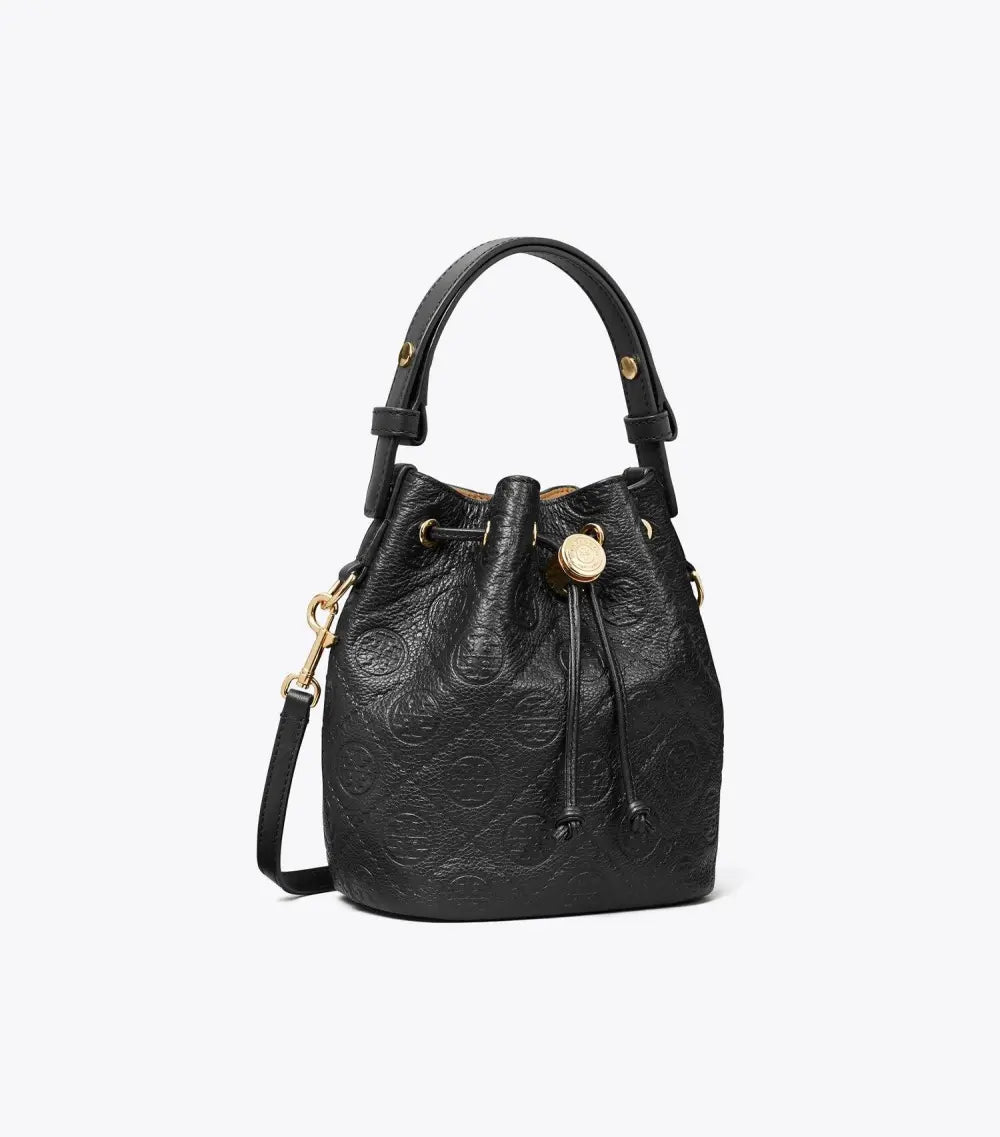 T Monogram Pebbled Mini Bucket Bag