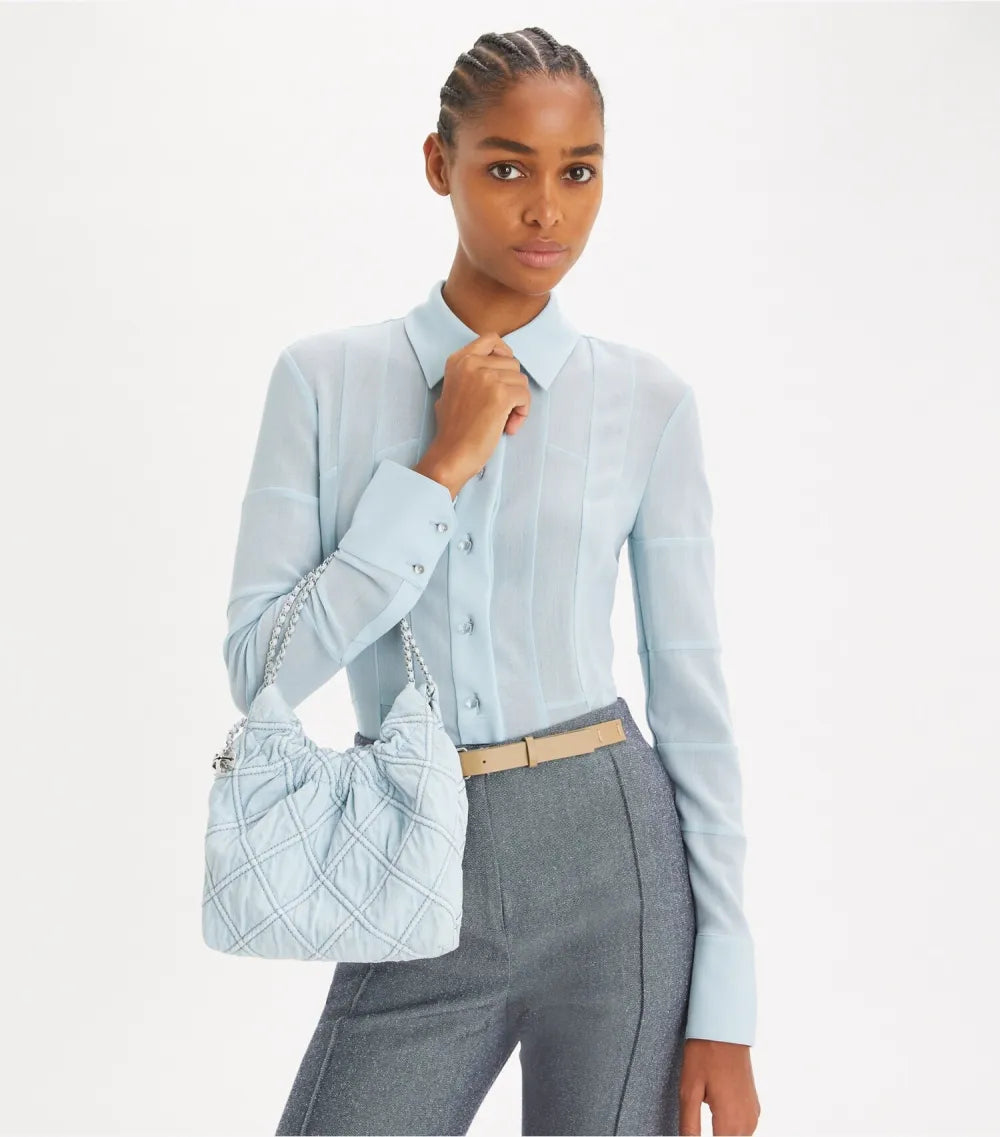 Mini Fleming Soft Denim Hobo Bag