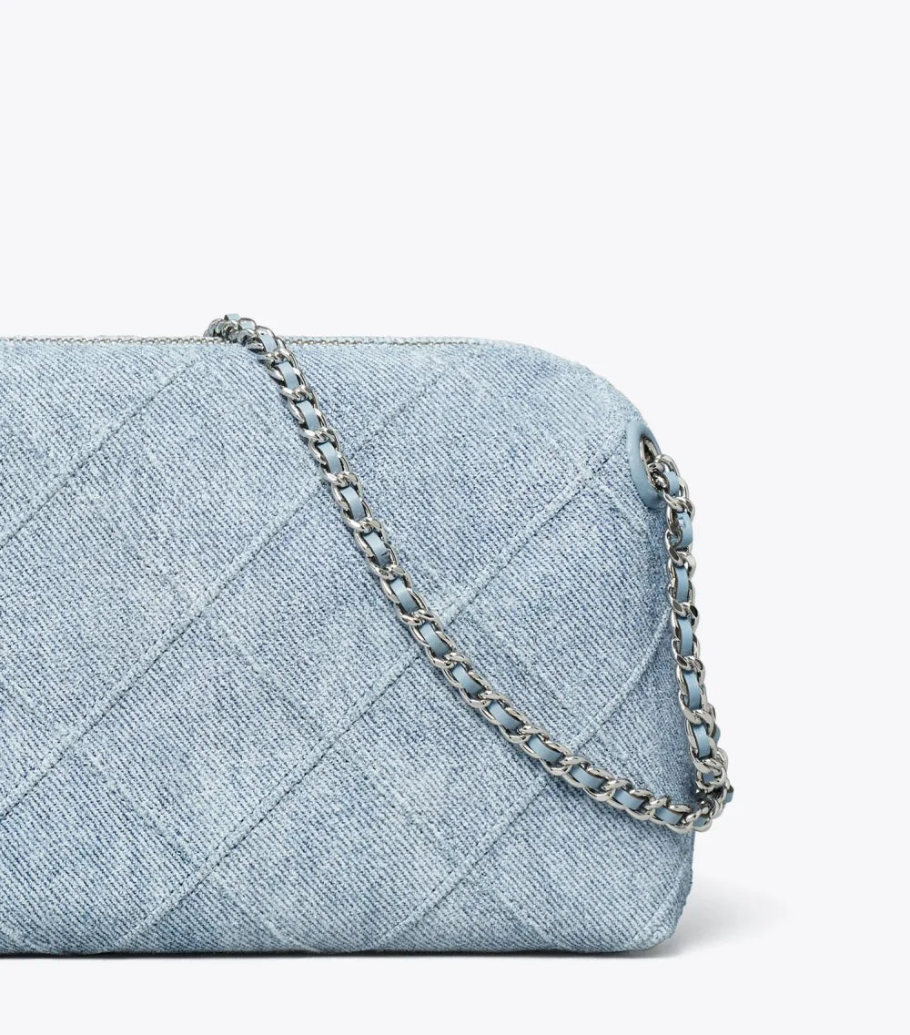 Fleming Soft Denim-Print Suede Crossbody Bag