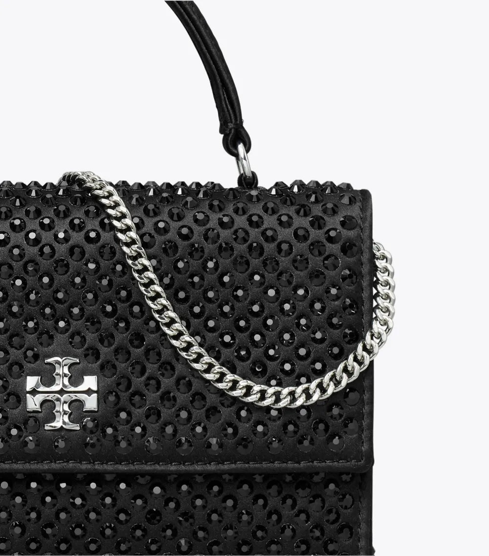 Mini Kira Satin Embellished Top-Handle Chain Wallet