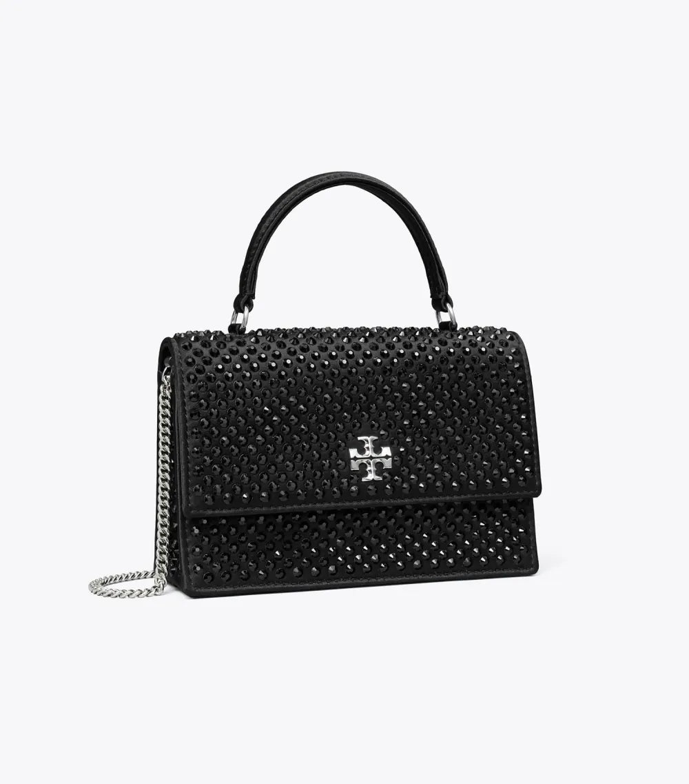 Mini Kira Satin Embellished Top-Handle Chain Wallet