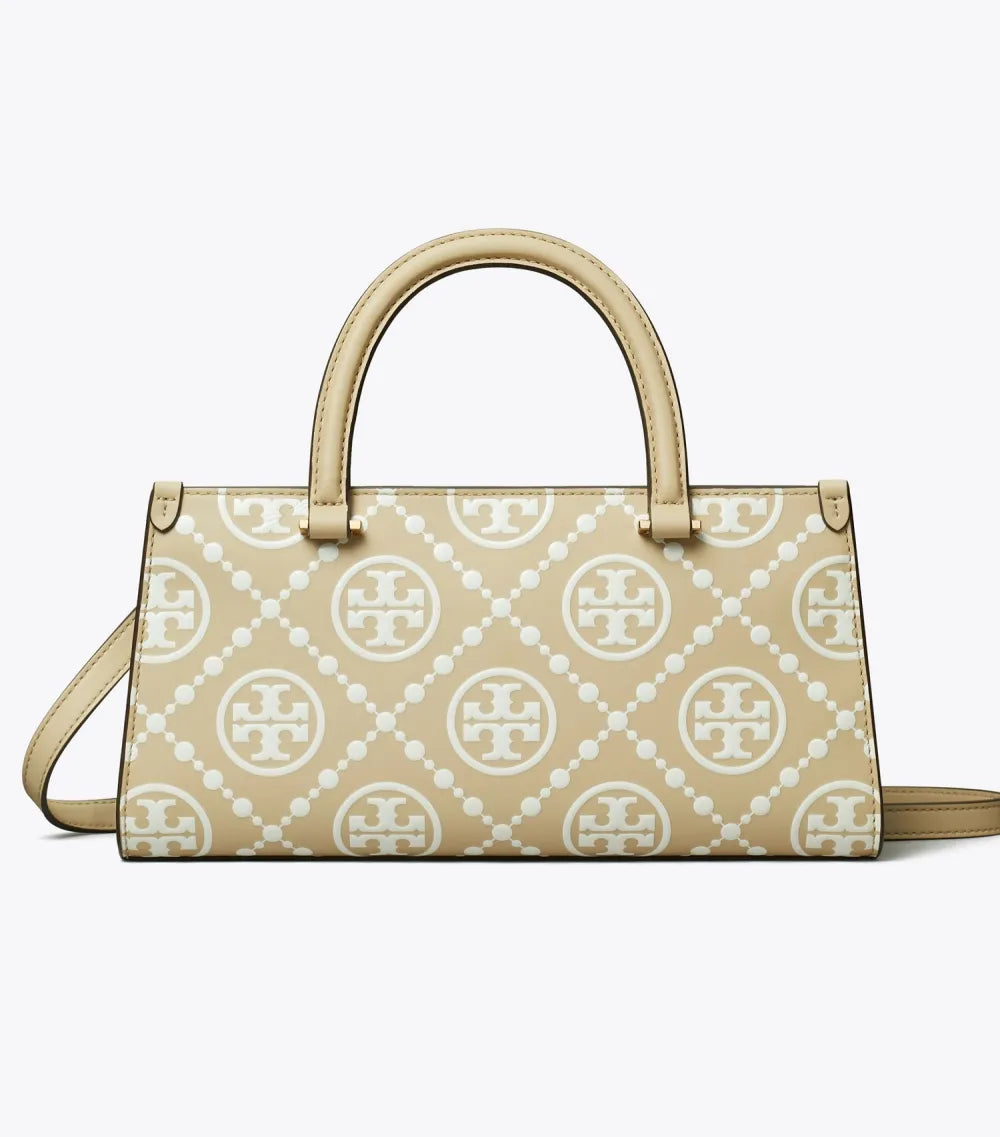 T Monogram Contrast Embossed Small East-West Tote