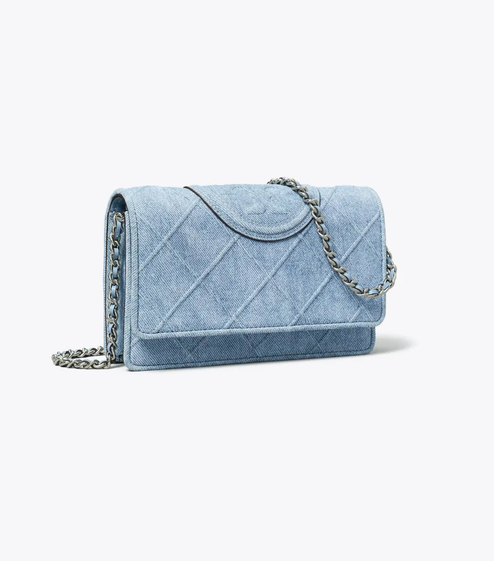 Fleming Denim-Print Suede Crossbody