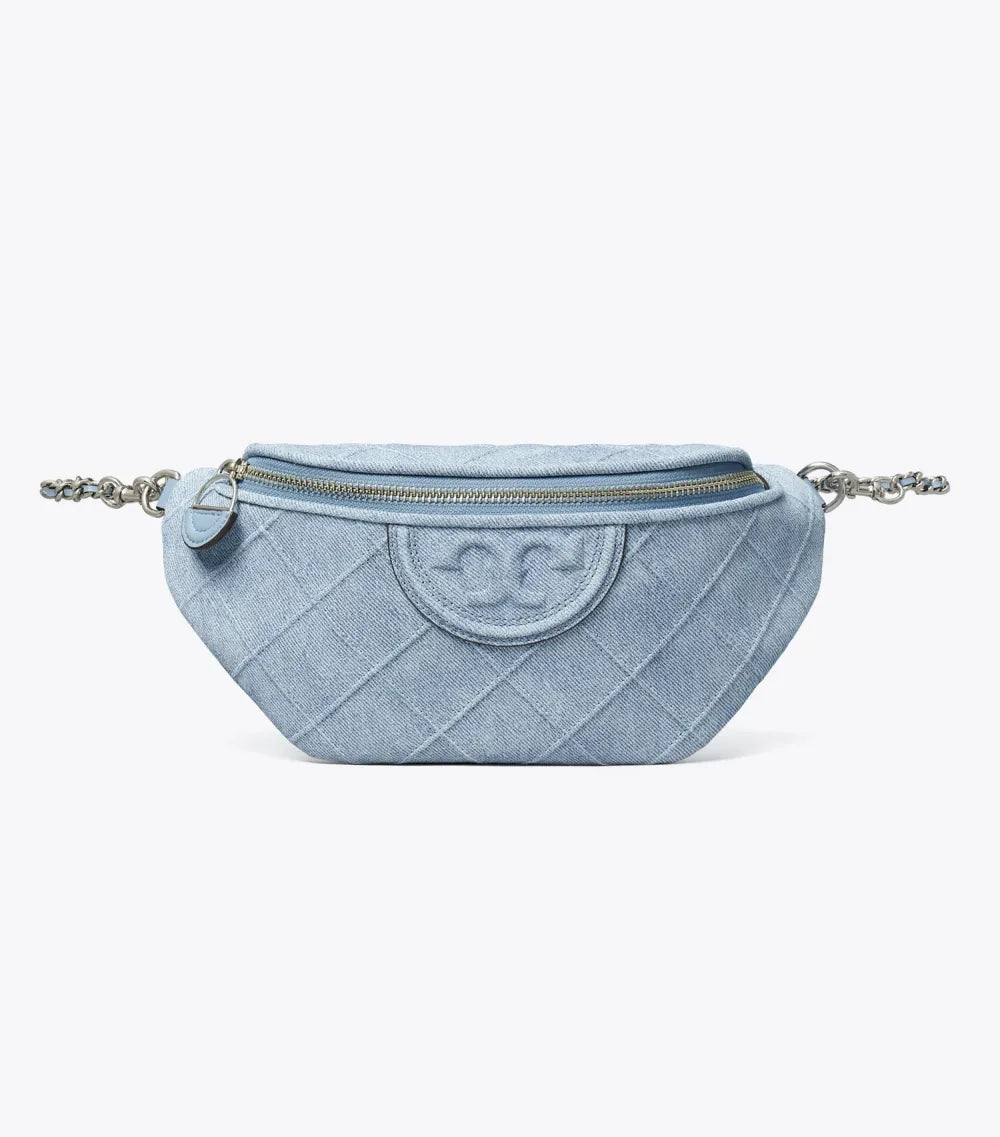 Fleming Soft Denim-Print Suede Belt Bag