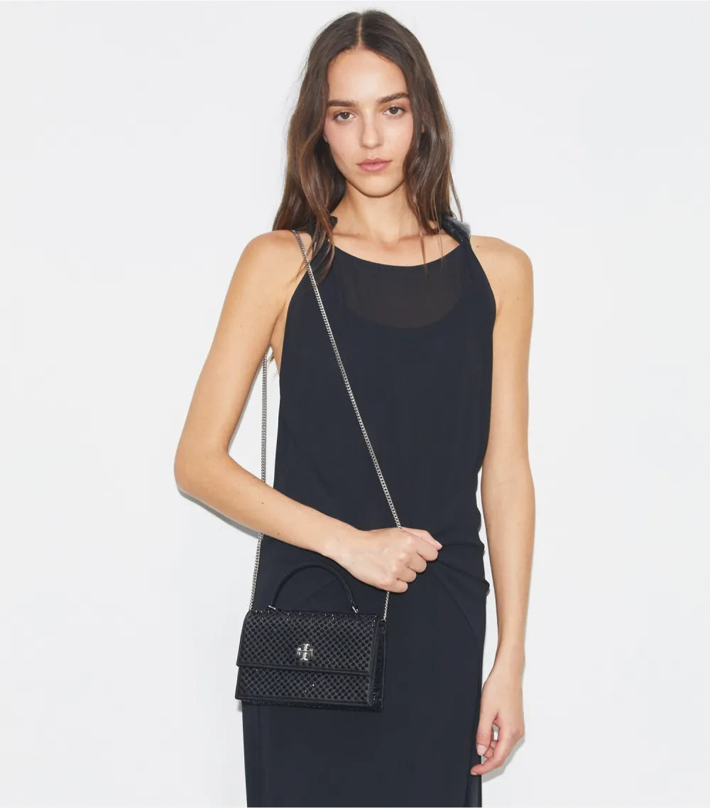 Mini Kira Satin Embellished Top-Handle Chain Wallet