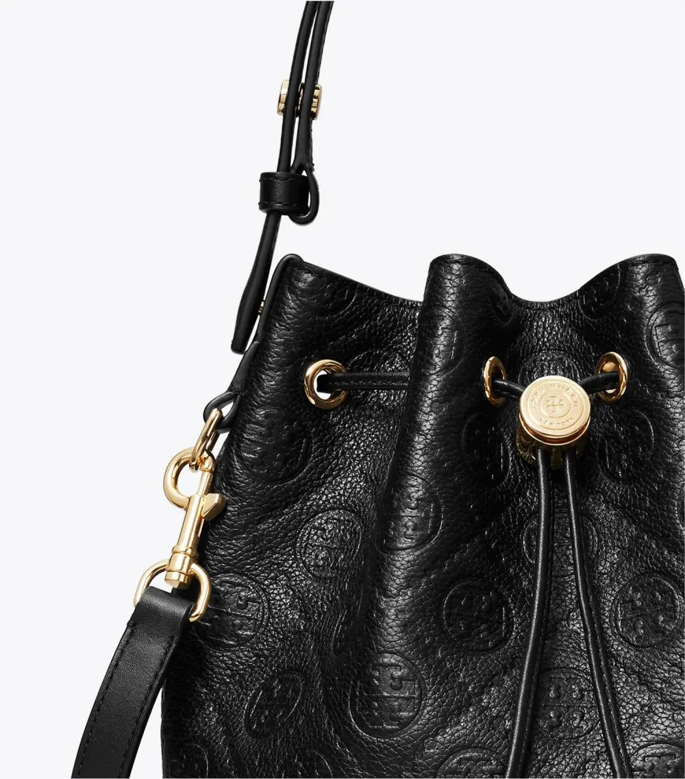 T Monogram Pebbled Bucket Bag