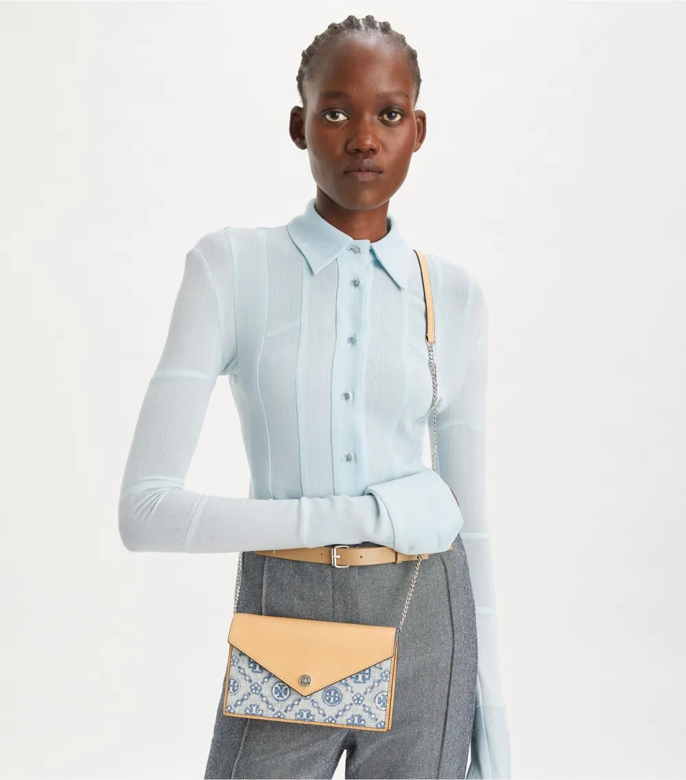 T Monogram Denim Envelope Crossbody