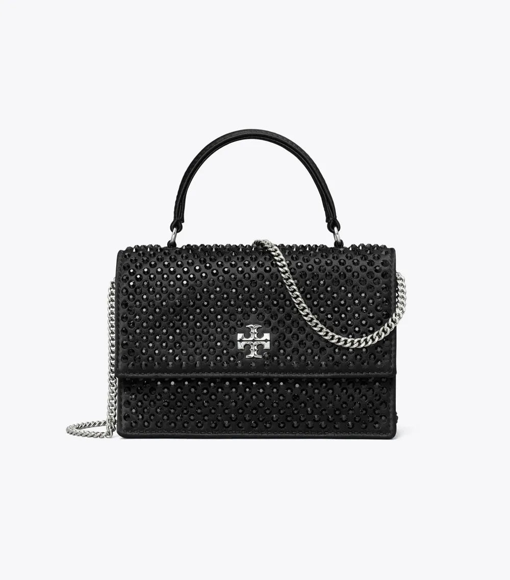 Mini Kira Satin Embellished Top-Handle Chain Wallet