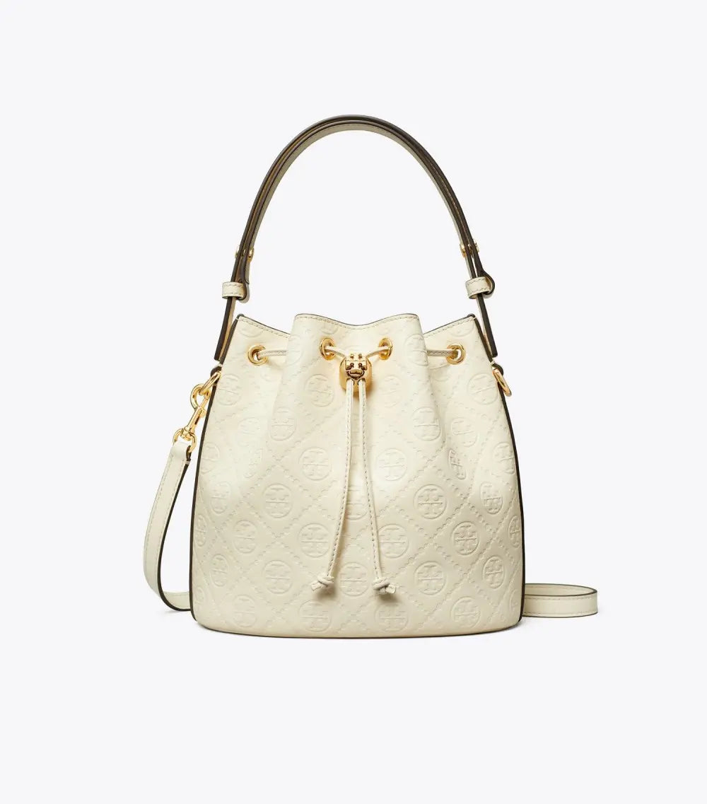 T Monogram Leather Bucket Bag