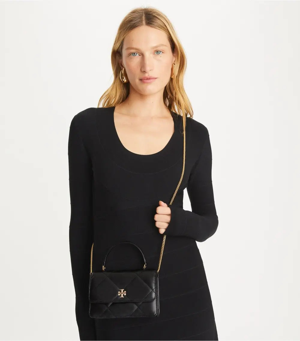 Mini Kira Diamond Quilt Pavé Logo Top-Handle Crossbody