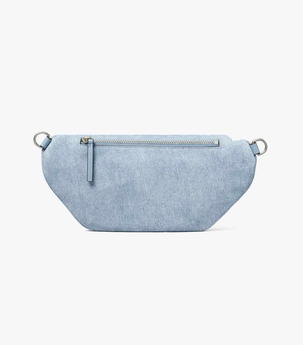 Fleming Soft Denim-Print Suede Belt Bag