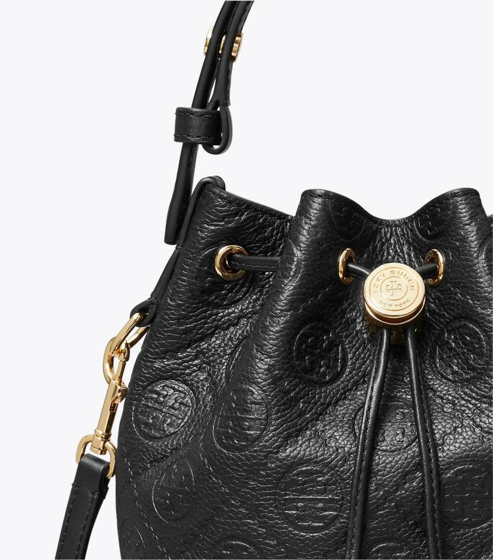 T Monogram Pebbled Mini Bucket Bag