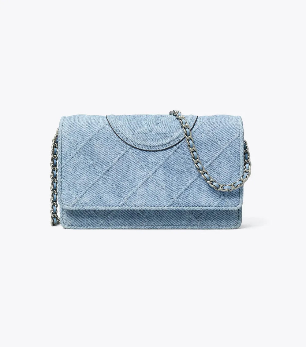 Fleming Denim-Print Suede Crossbody