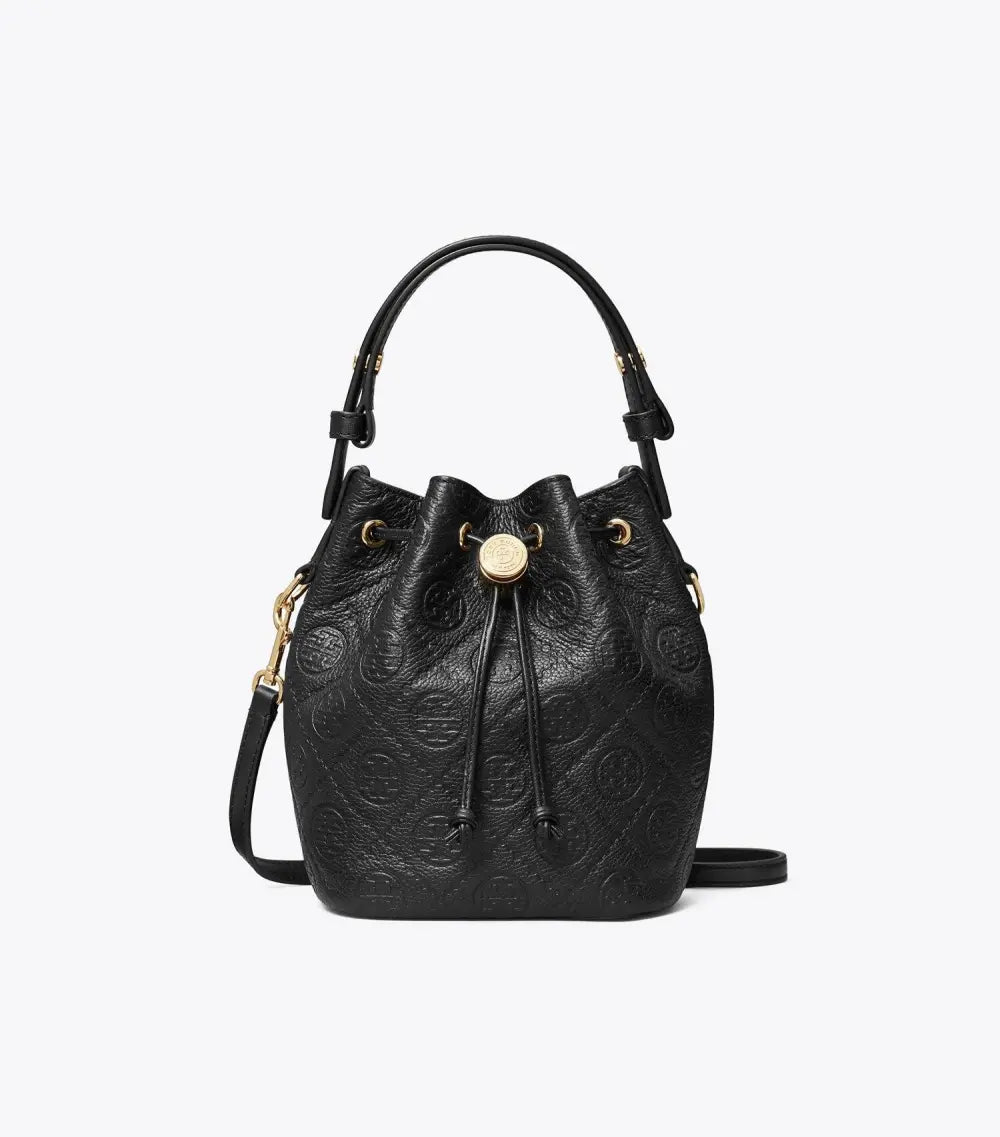 T Monogram Pebbled Mini Bucket Bag