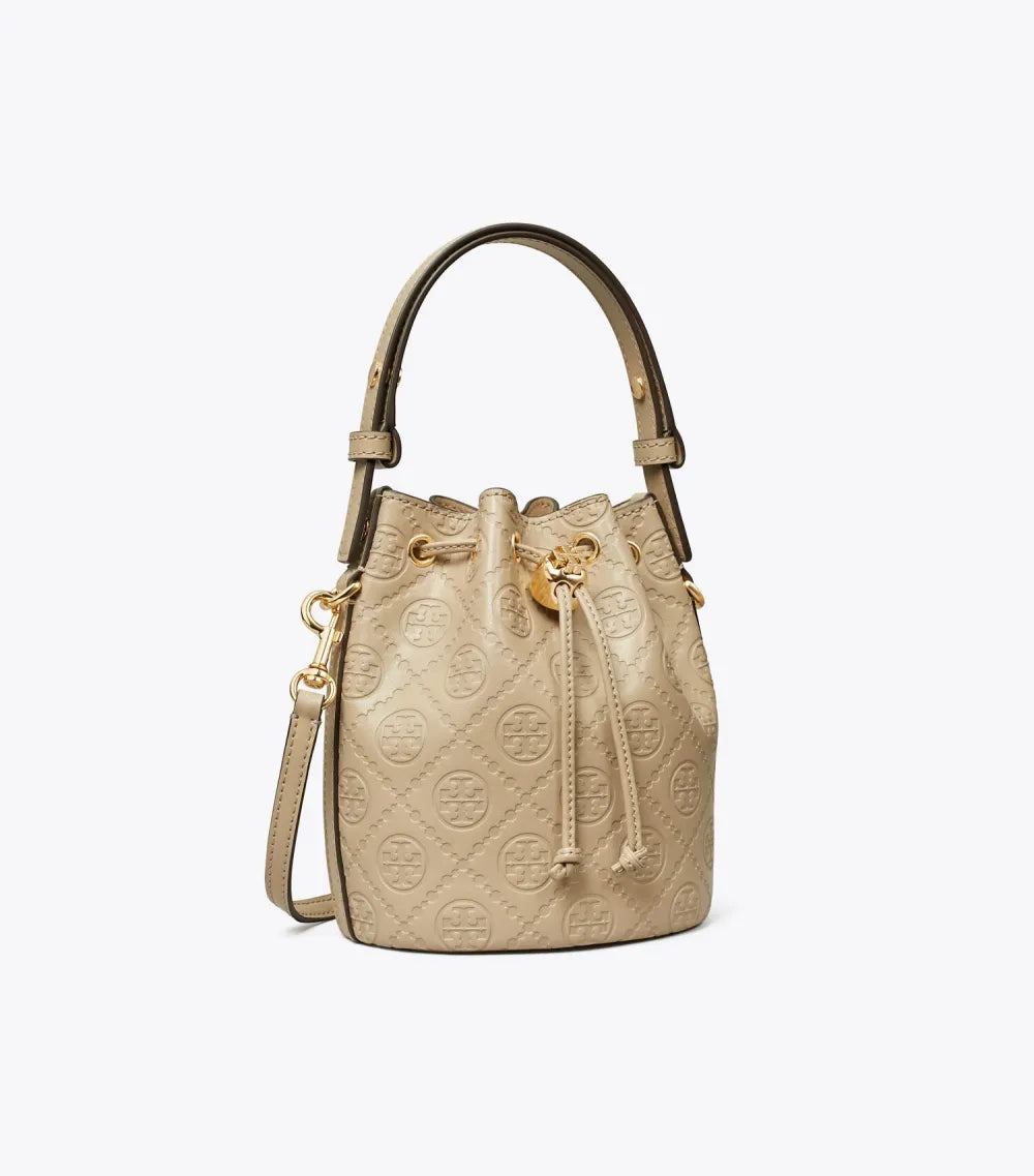 T Monogram Leather Mini Bucket Bag