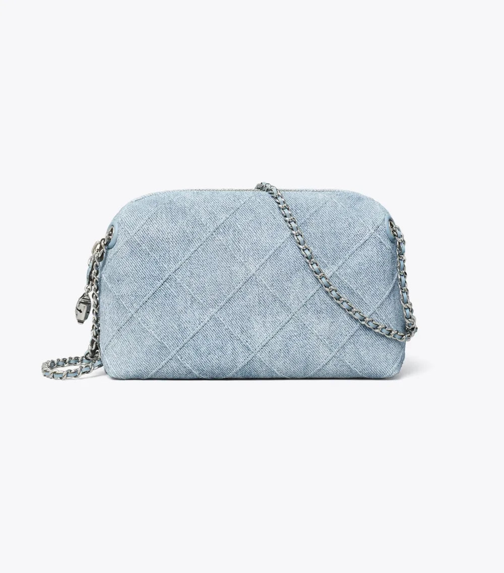 Fleming Soft Denim-Print Suede Crossbody Bag