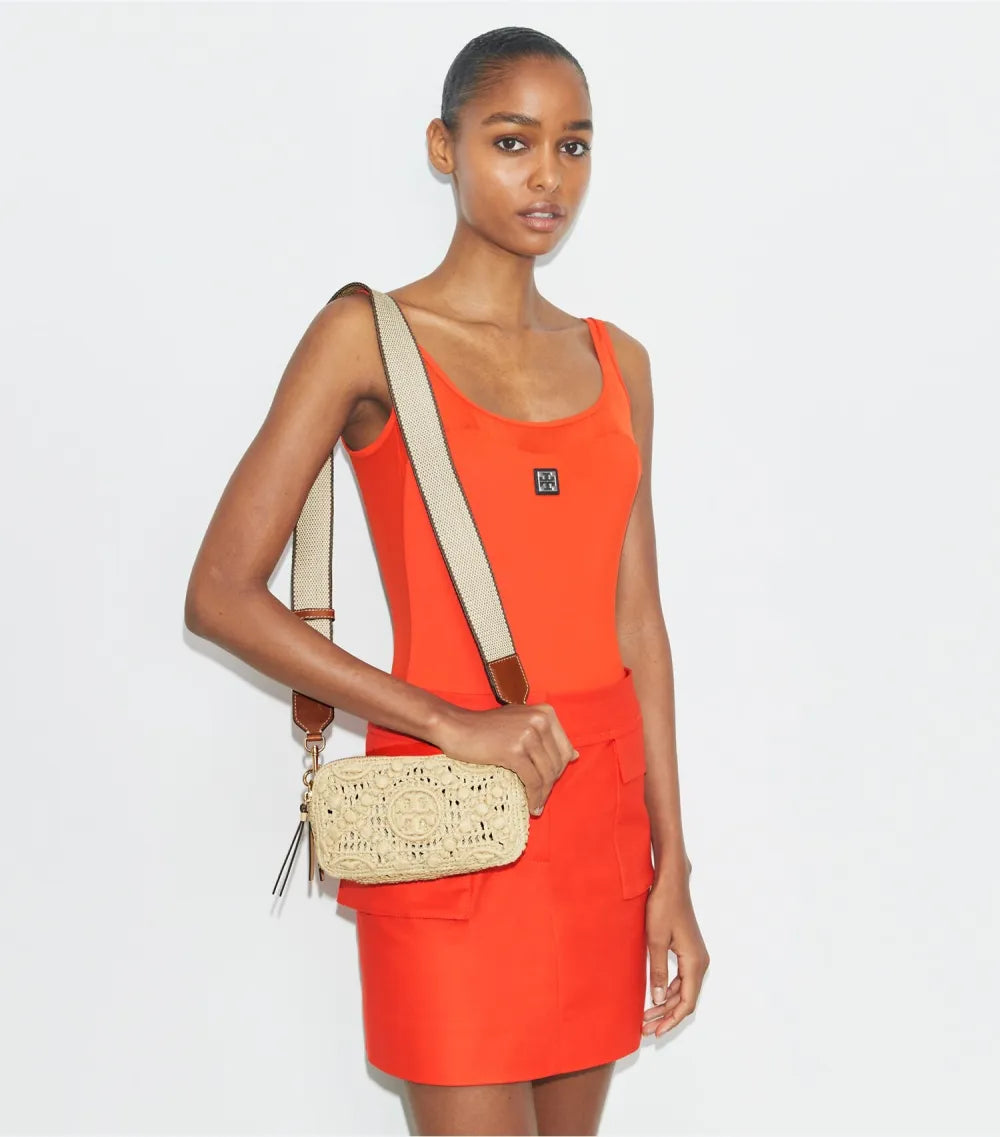 T Monogram Mini Miller Raffia Crossbody Bag