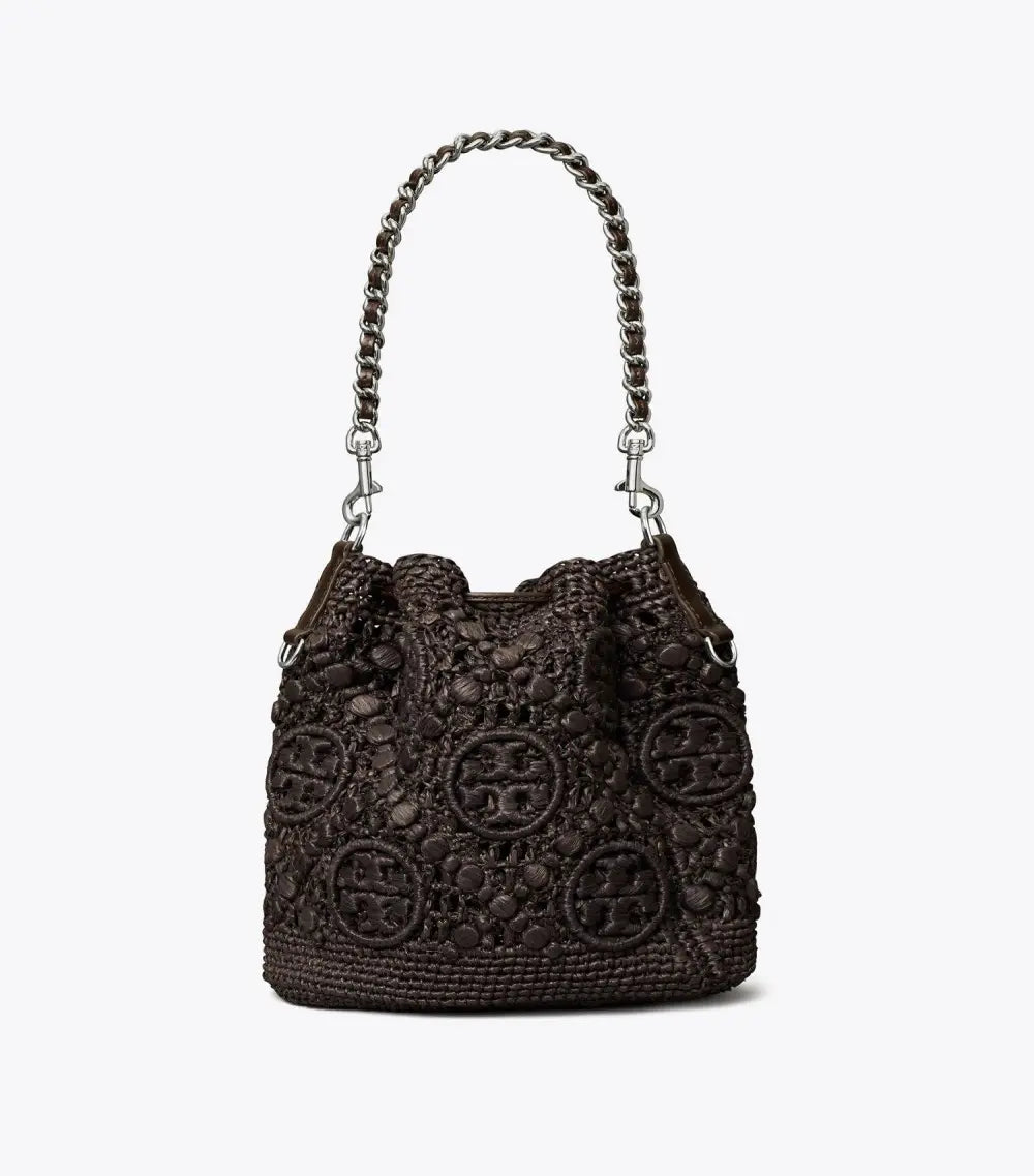 T Monogram Raffia Bucket Bag