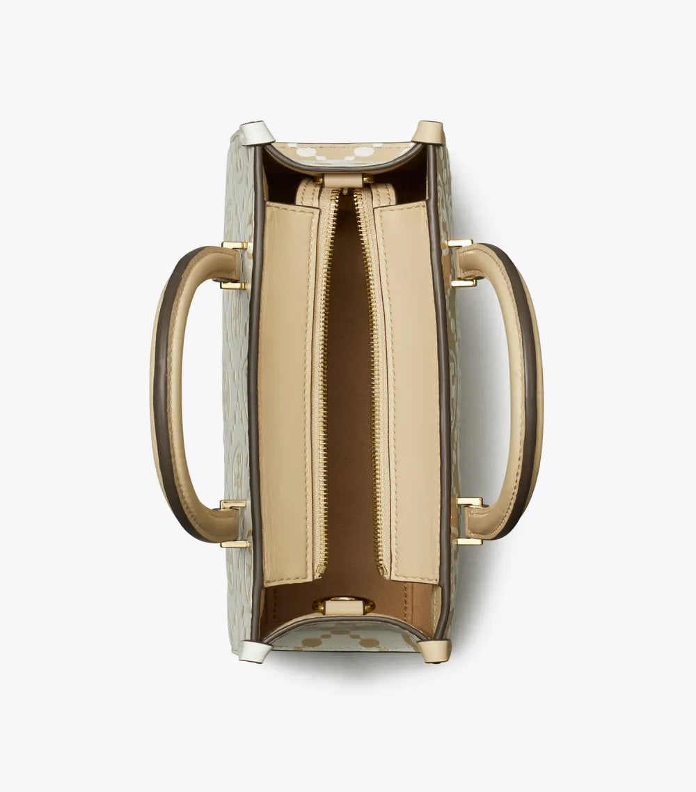 T Monogram Contrast Embossed Small East-West Tote