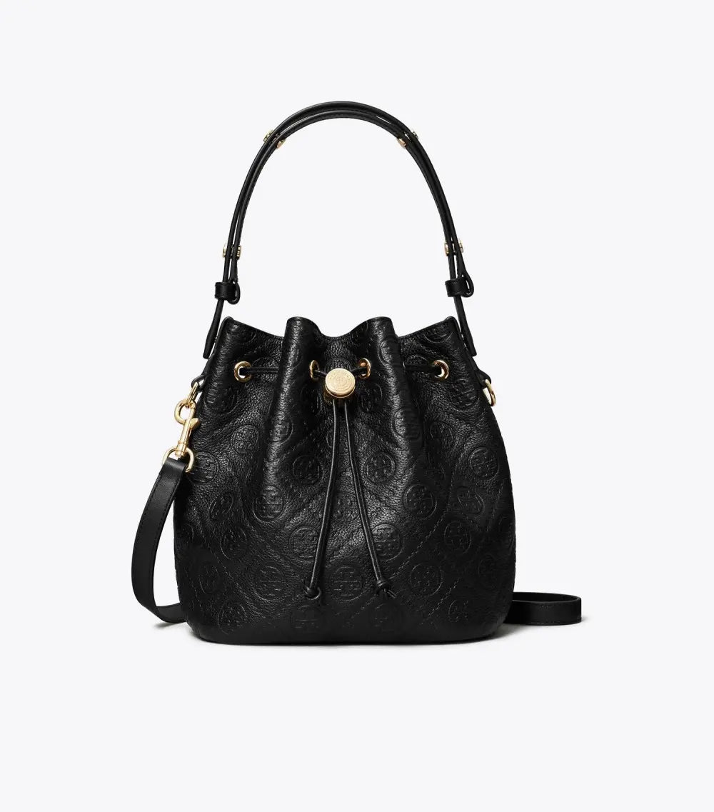 T Monogram Pebbled Bucket Bag