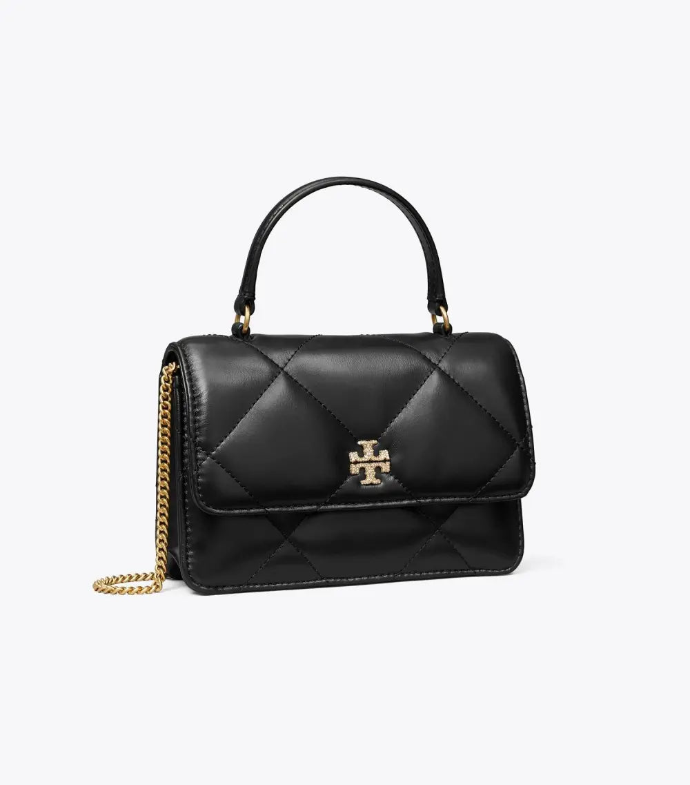 Mini Kira Diamond Quilt Pavé Logo Top-Handle Crossbody