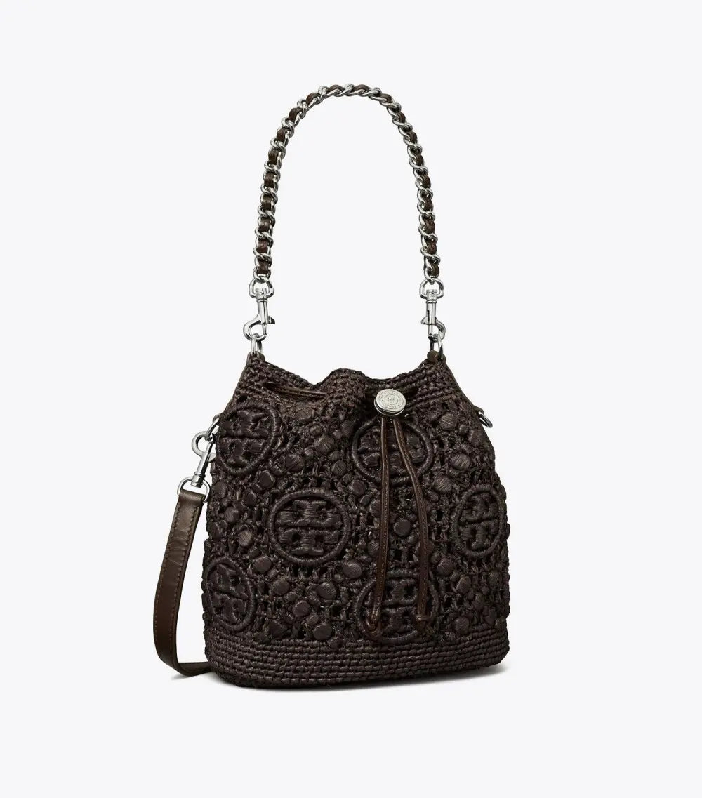 T Monogram Raffia Bucket Bag