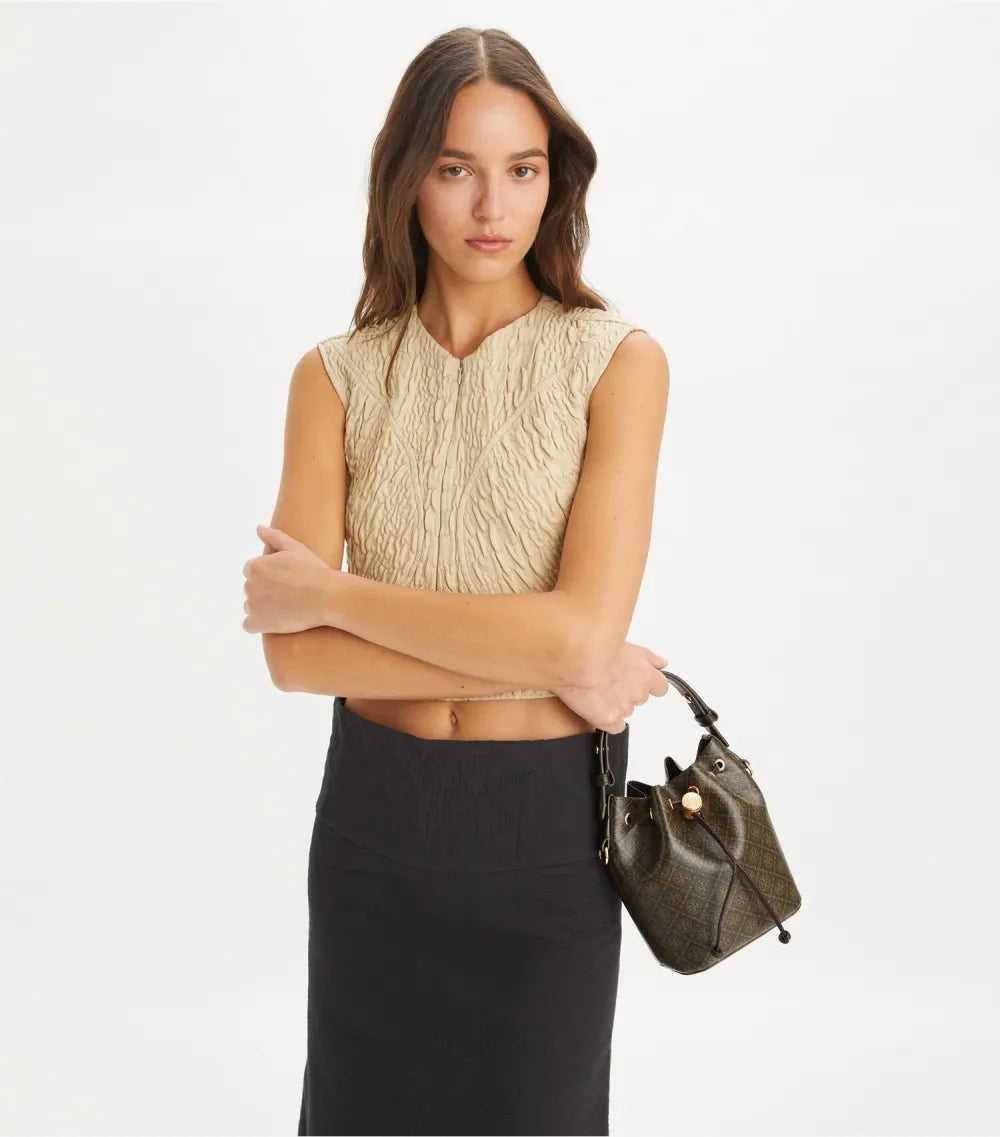 T Monogram Coated Canvas Mini Bucket Bag