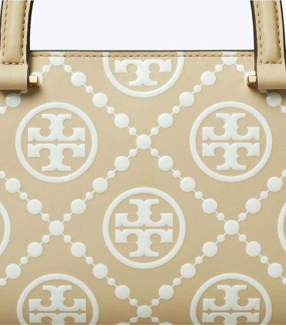 T Monogram Contrast Embossed Small East-West Tote