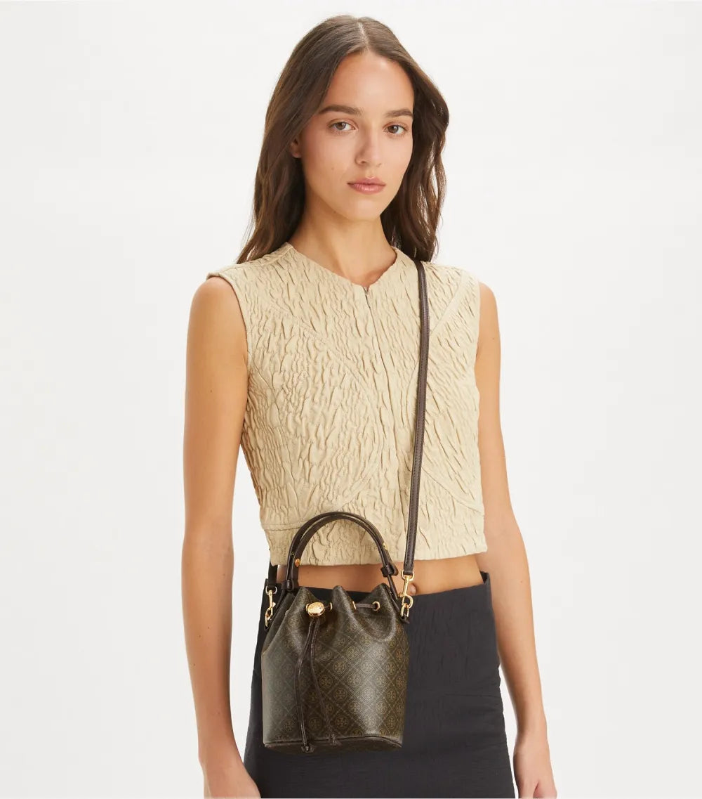 T Monogram Coated Canvas Mini Bucket Bag