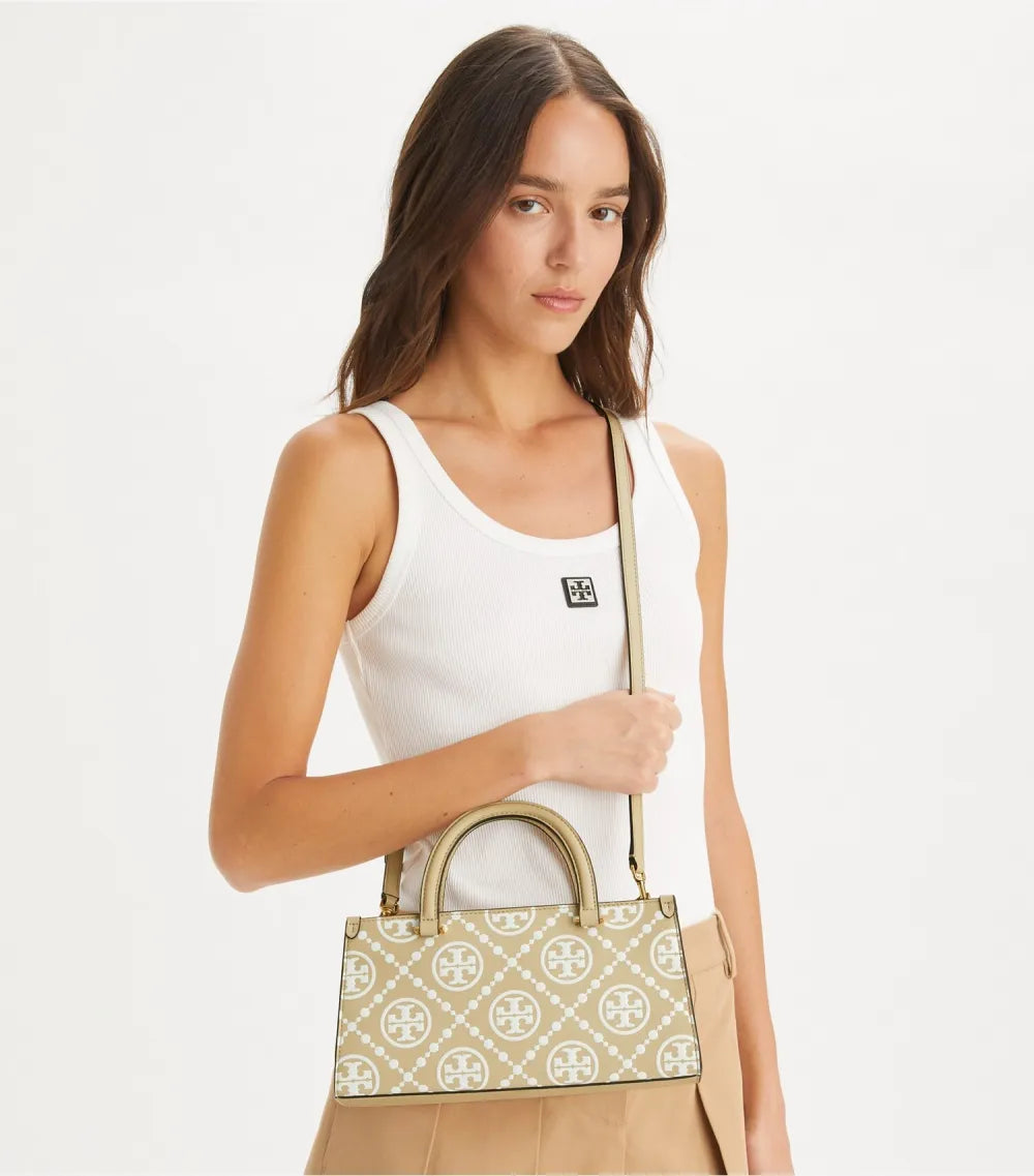 T Monogram Contrast Embossed Small East-West Tote