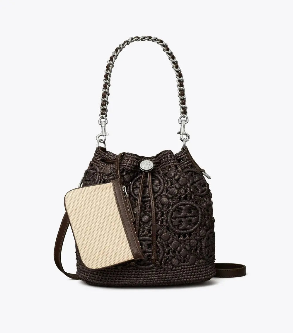 T Monogram Raffia Bucket Bag