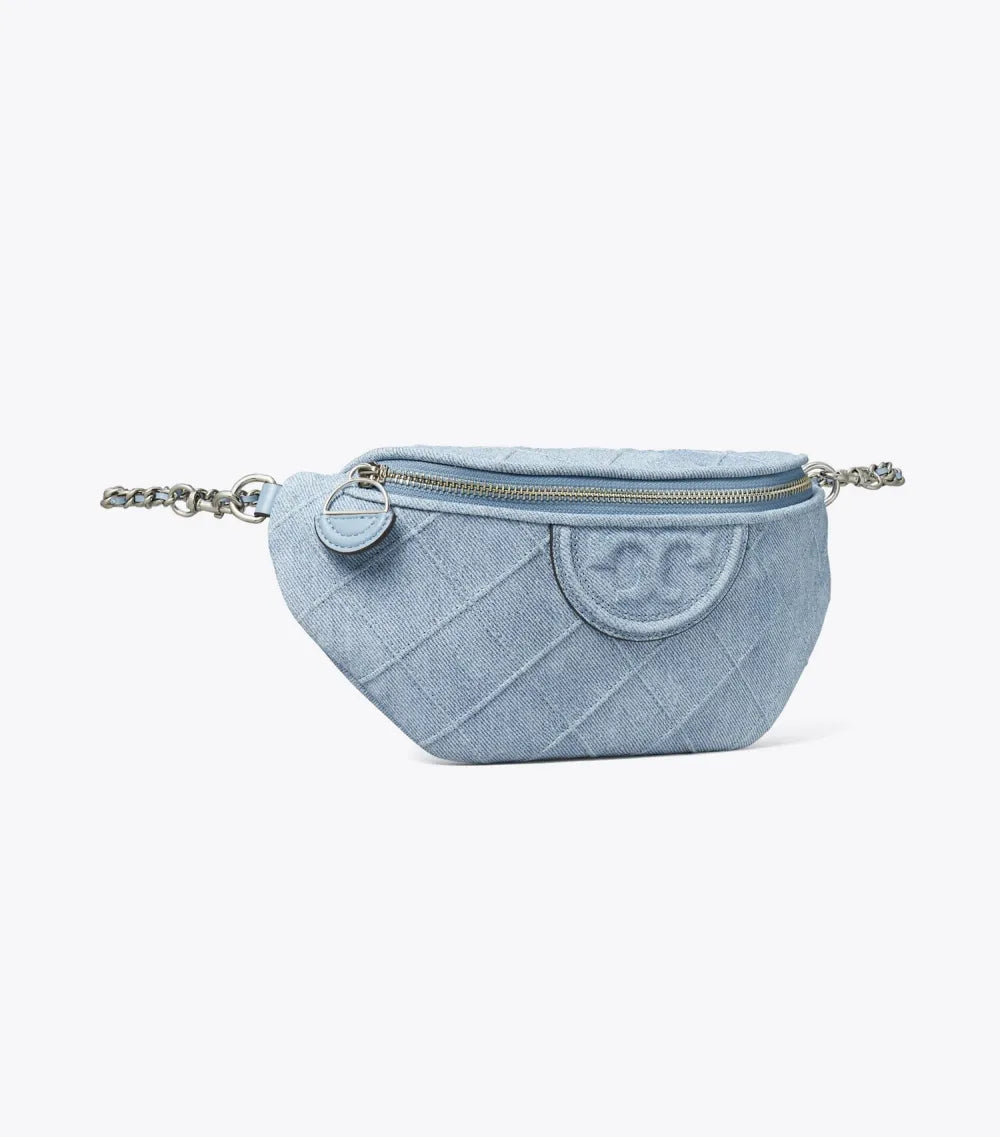 Fleming Soft Denim-Print Suede Belt Bag