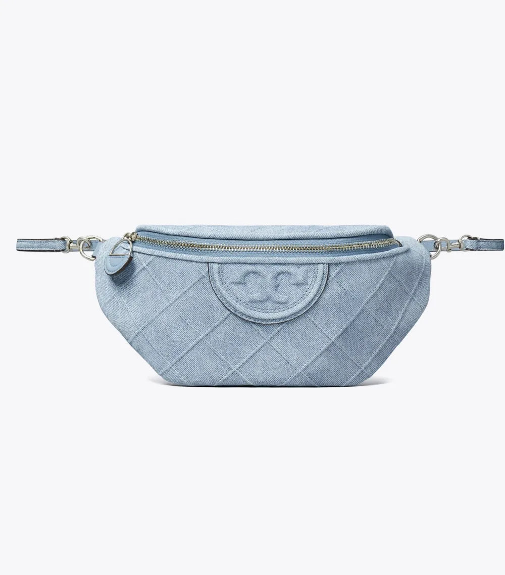 Fleming Soft Denim-Print Suede Belt Bag